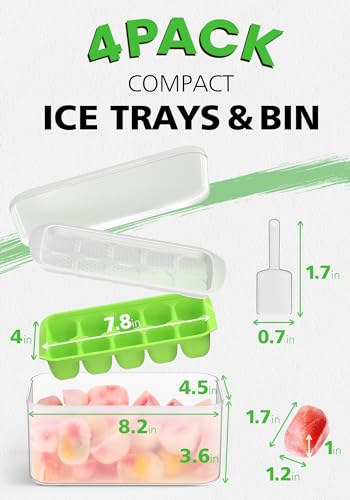 luxury Ice Cube Tray with Lid and Bin - 4 Pack for Daily Use