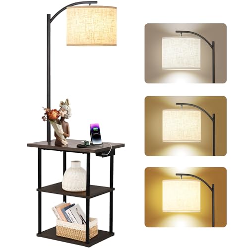 refined PESRAE Floor Lamp with Table, End Tables with Charging