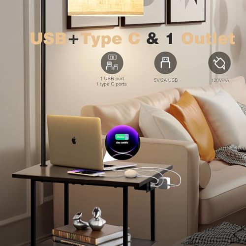 refined PESRAE Floor Lamp with Table, End Tables with Charging