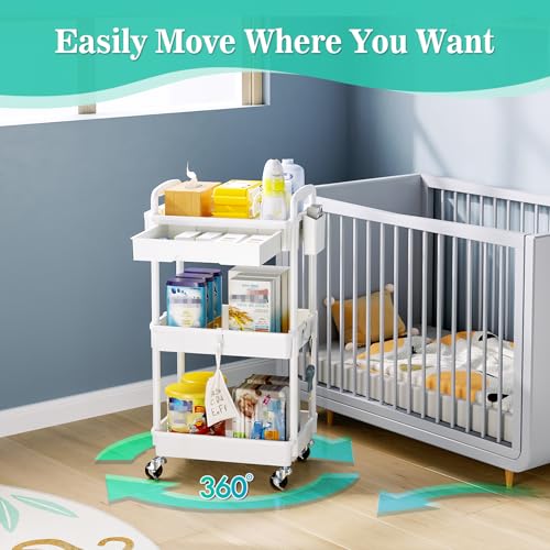 SUNALLY 3 Tier Rolling Cart with Drawer, Bathroom Storage Organizer Set