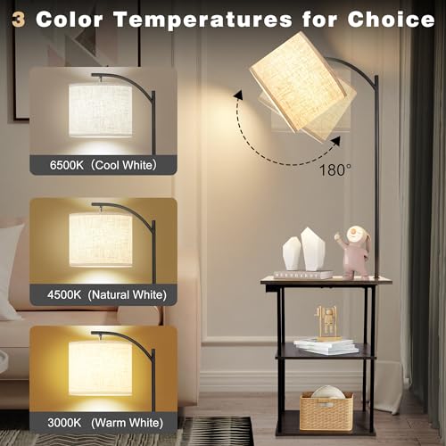 refined PESRAE Floor Lamp with Table, End Tables with Charging